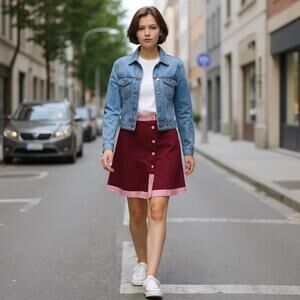 ANTHROPOLOGIE  Hutch Milan Color Blocked A line Mini Skirt Buttons Size 4